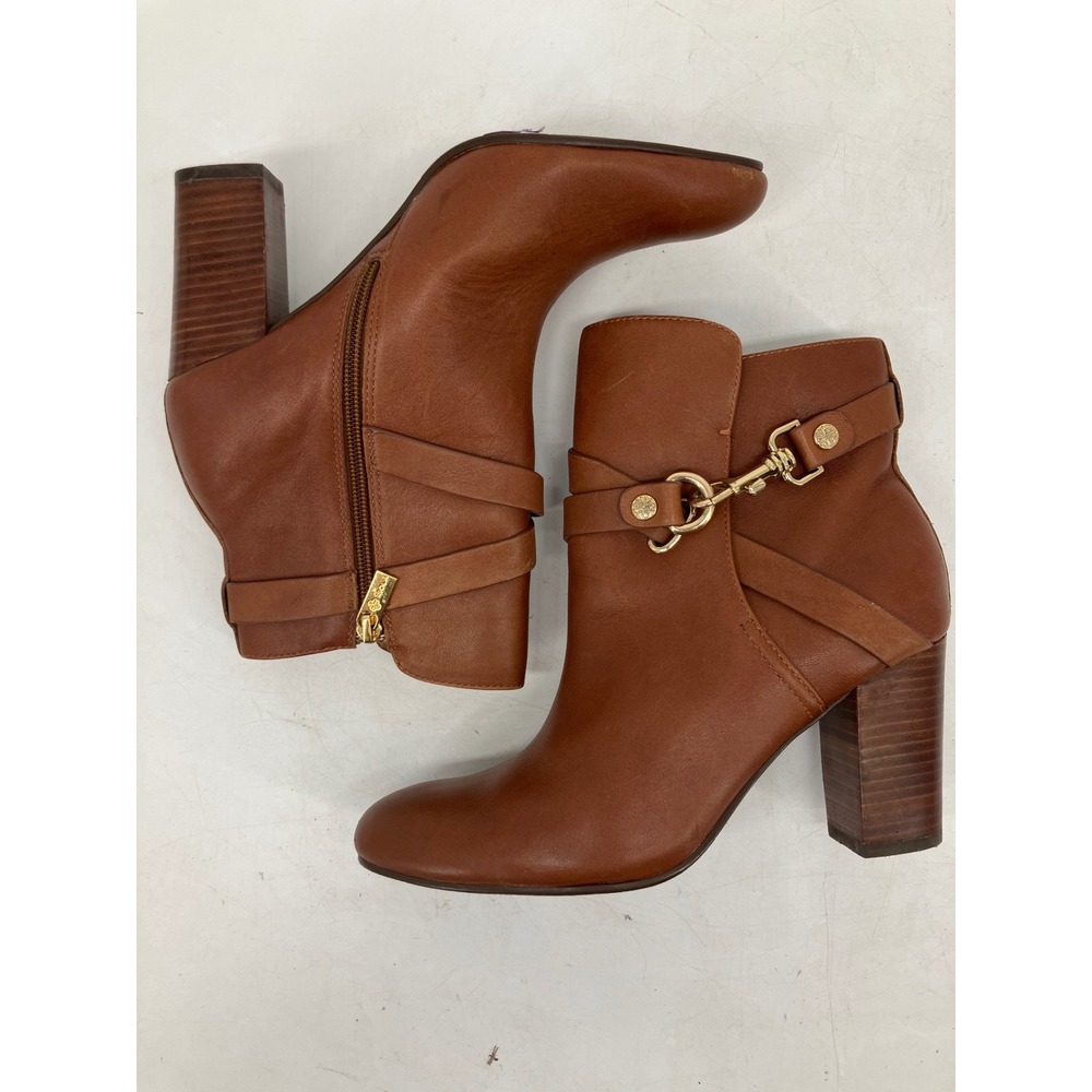 Isola Leather Ankle Boots Womens 8M Brown Good Clasp Strap Block Heel CBHE14 - Picture 5 of 9